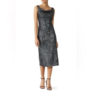 Naeem Khan Cowl Neck Sequin Sheath Dress